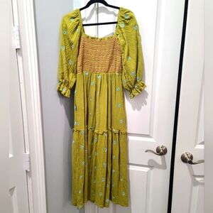 Floral Embroidered Smocked Boho Dress